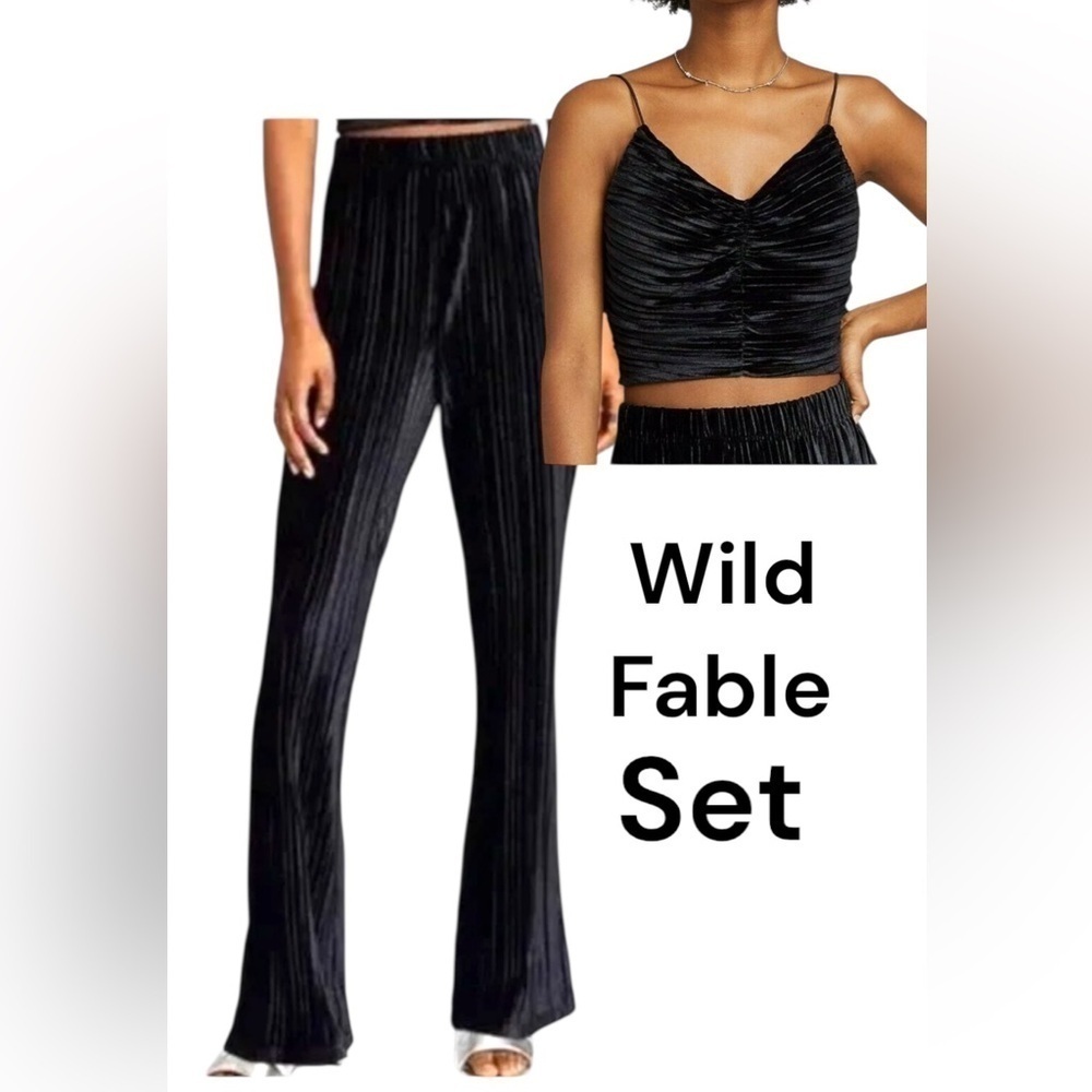 Wild Fable SET Black Velvet Pants & Crop Top NEW
